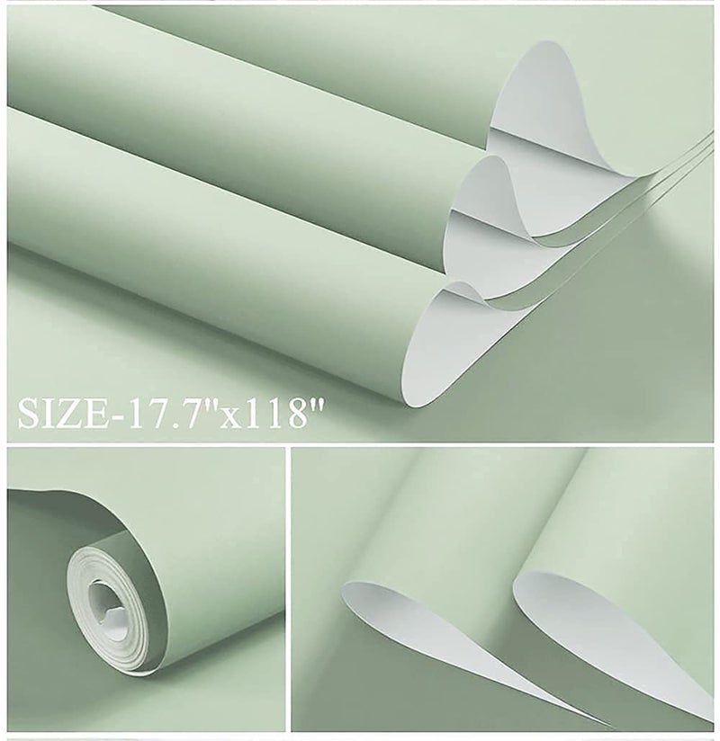 Dimoon 118''x17.7'' Green Peel and Stick Wallpaper Contact Paper Modern Self Adhesive Wall Paper Removable Renter Friendly Textured Solid Color Shelf Cabinet Vinyl Roll (118''x17.7'',Light Green) - Image 2